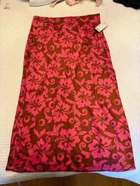Brown and Pink Floral Vacation Midi Skirt